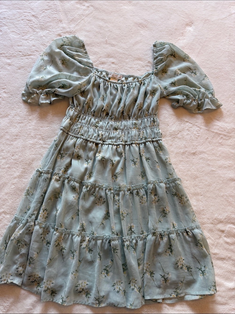 Altar'd State Dusty Blue Floral Smocked Tiered Mini Dress